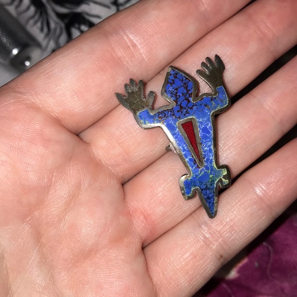 Vintage sterling silver lizard with crushed inlay pin/pendant - Picture 2 of 7